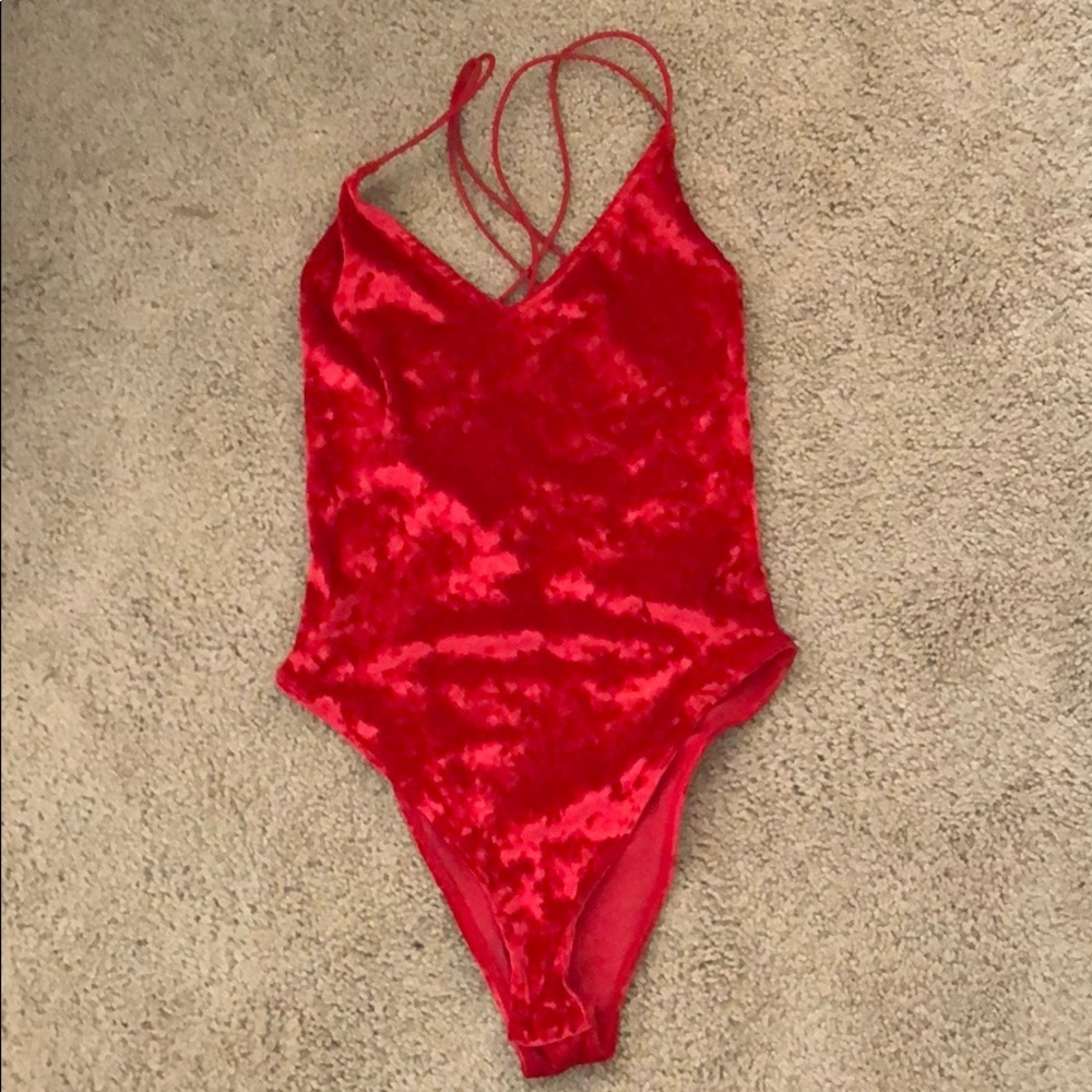 Red velvet body suit